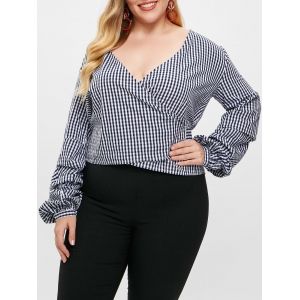 

Plus Size Puff Sleeve Gingham Wrap Blouse, Multi