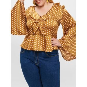 

Ruffles Polka Dot Plus Size Blouse, Caramel