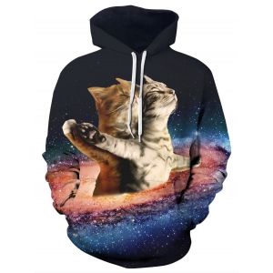 

Starry Sky Cats Print Kangaroo Pocket Hoodie, Colormix