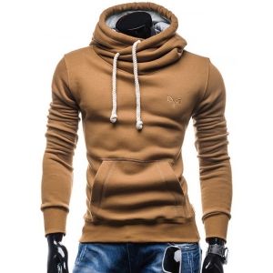 

Whole Colored Drawstring Casual Hoodie, Camel brown