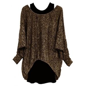 

Plus Size Batwing Sleeve Two Piece Pullover Sweater, Dark khaki