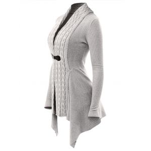 

Cable Knit Asymmetrical Long Cardigan, Light gray