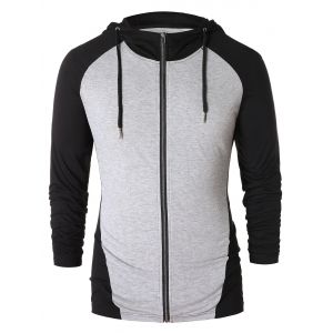 

Raglan Sleeve Drawstring Color Block Hoodie, Light gray