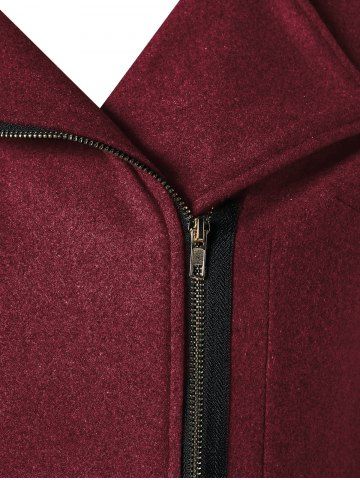 

Plus Size Contrast Zippered Woollen Coat, Red wine