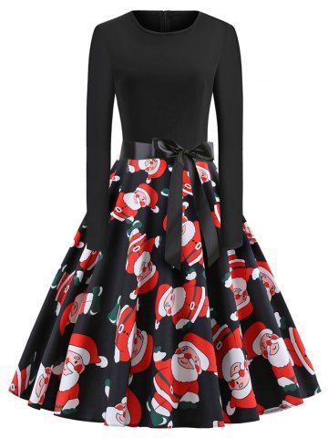 2019 christmas plus size santa claus print flare dress