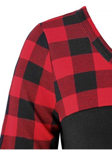 

Round Neck Plus Size Plaid Panel T-shirt, Black