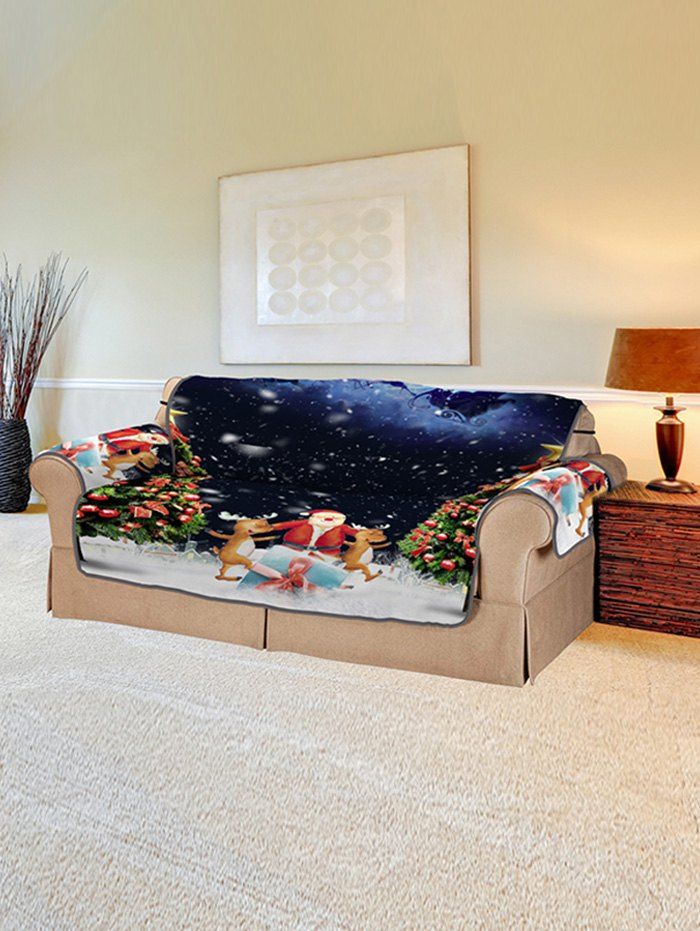 2018 Christmas Tree Santa Moon Night Scenery Print Sofa Cover Christmas Tree Santa Moon Night Scenery Print Sofa Cover
