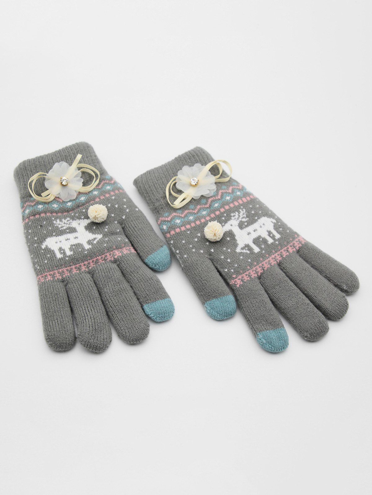 

Rhinestone Christmas Elk Full Finger Gloves, Gray