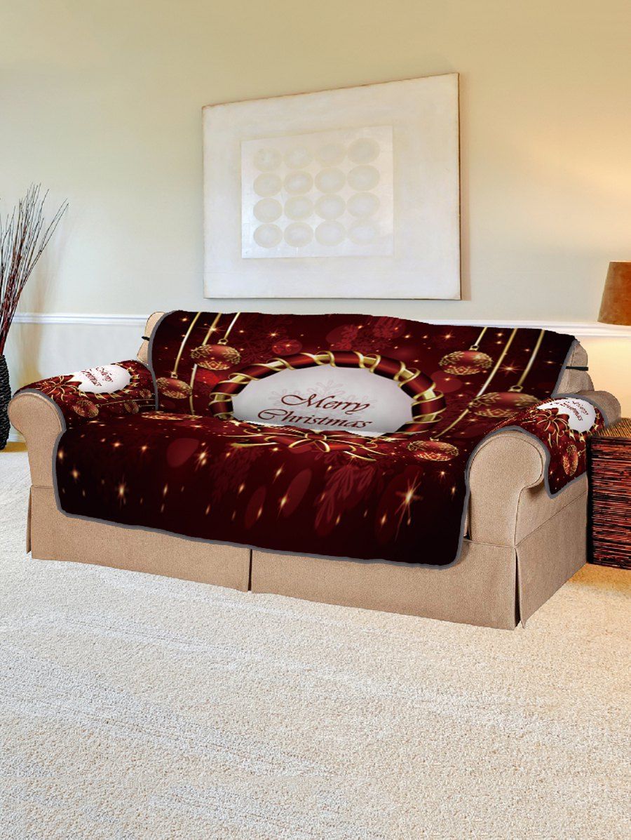

Christmas Bowknot Baubles Printed Sofa Cover, Multi