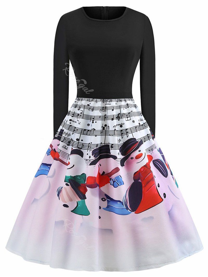 

Plus Size Vintage Christmas Graphic Flare Dress, White