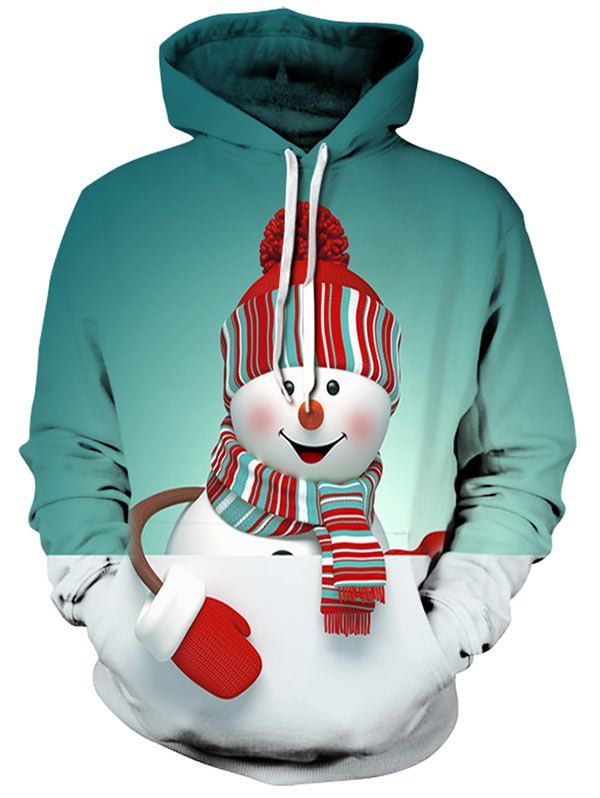 

Christmas Snowman 3D Print Pullover Hoodie, Light sea green