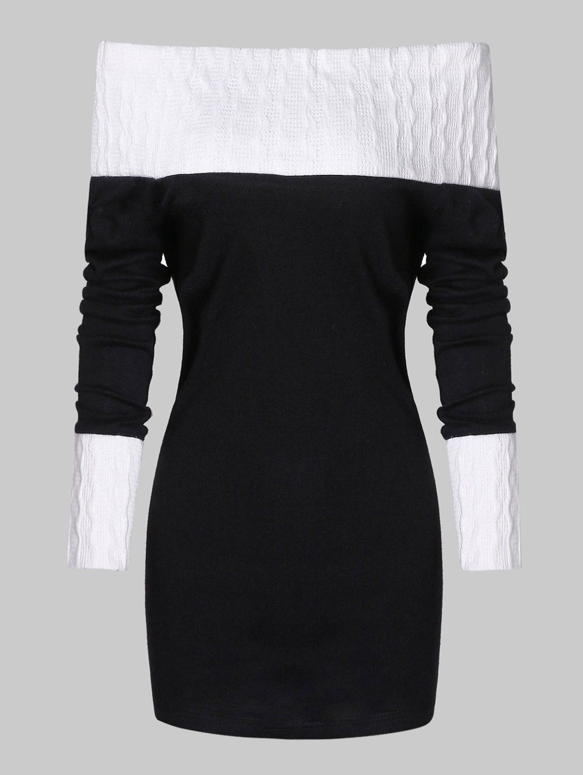 

Contrast Color Bare Shoulder Slim Sweater, Black