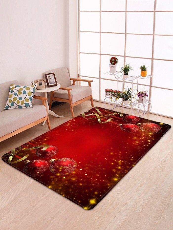 

Red Christmas Balls Pattern Non-slip Area Rug, Lava red