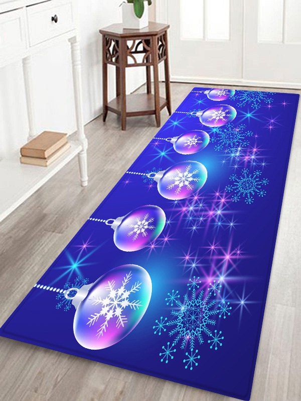 

Christmas Ball and Snowflake Printing Non-slip Area Rug, Blueberry blue