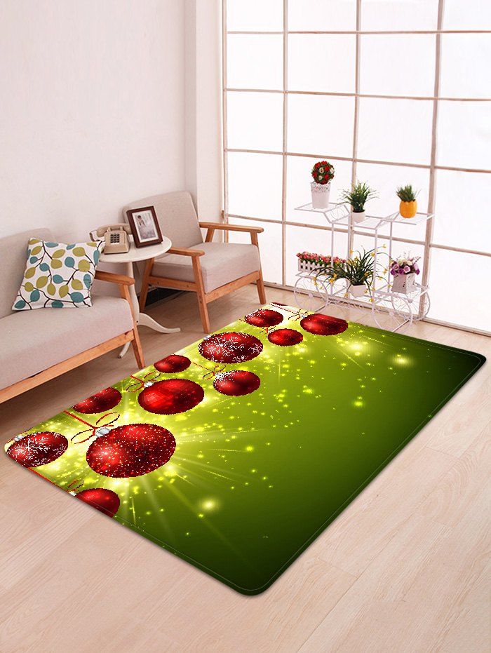 

Light Christmas Balls Print Non-slip Area Rug, Multi