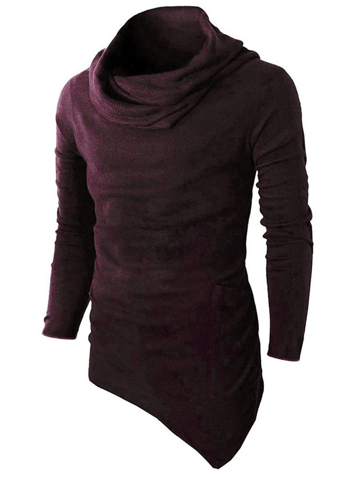 

Cowl Neck Asymmetric Sweater with Side Pocket, Red wine