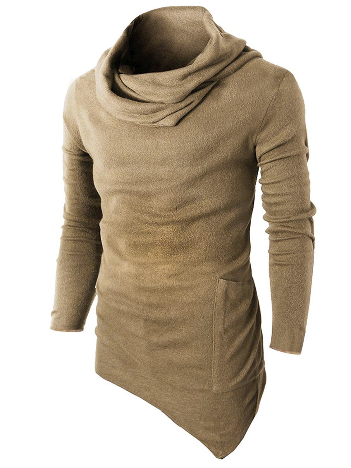 

Cowl Neck Asymmetric Sweater with Side Pocket, Khaki