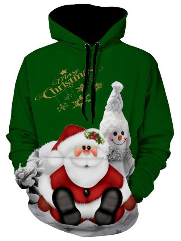 

Christmas Snowman Print Pullover Hoodie, Pine green