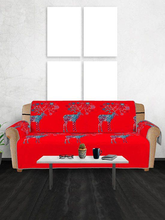 

Christmas Elks Pattern Couch Cover, Red