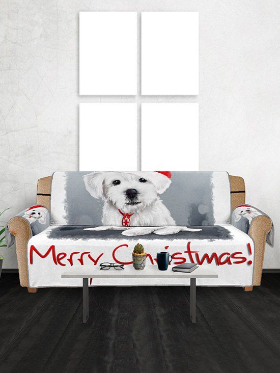 

Merry Christmas Dog Pattern Couch Cover, White