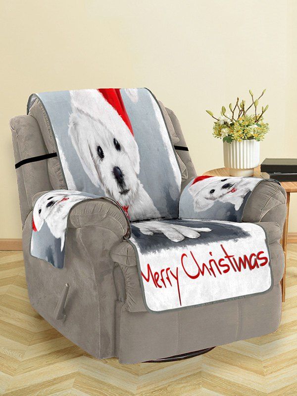 

Merry Christmas Dog Pattern Couch Cover, White