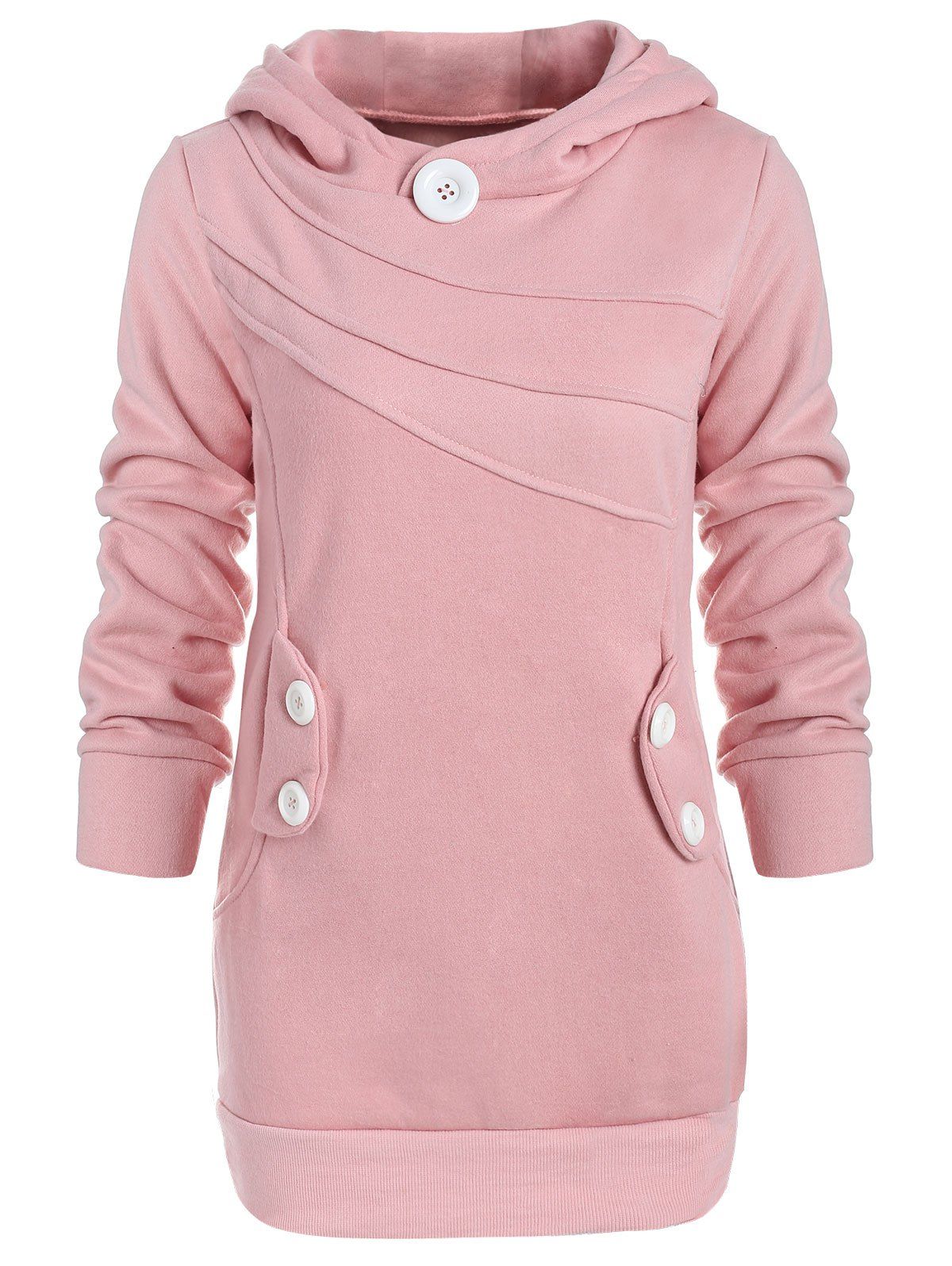 [45 OFF] Casual Hooded Button Pocket Splicing Long Sleeves Thickened LooseFitting Women's