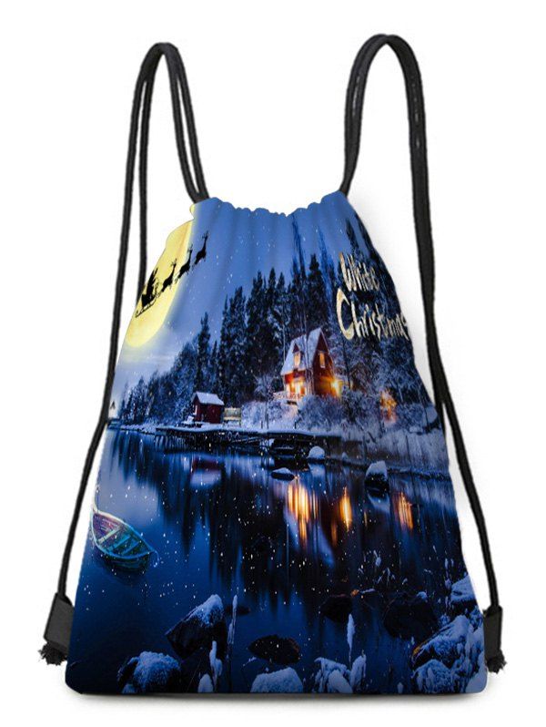 

Christmas House River Print Drawstring Candy Bag, Navy blue