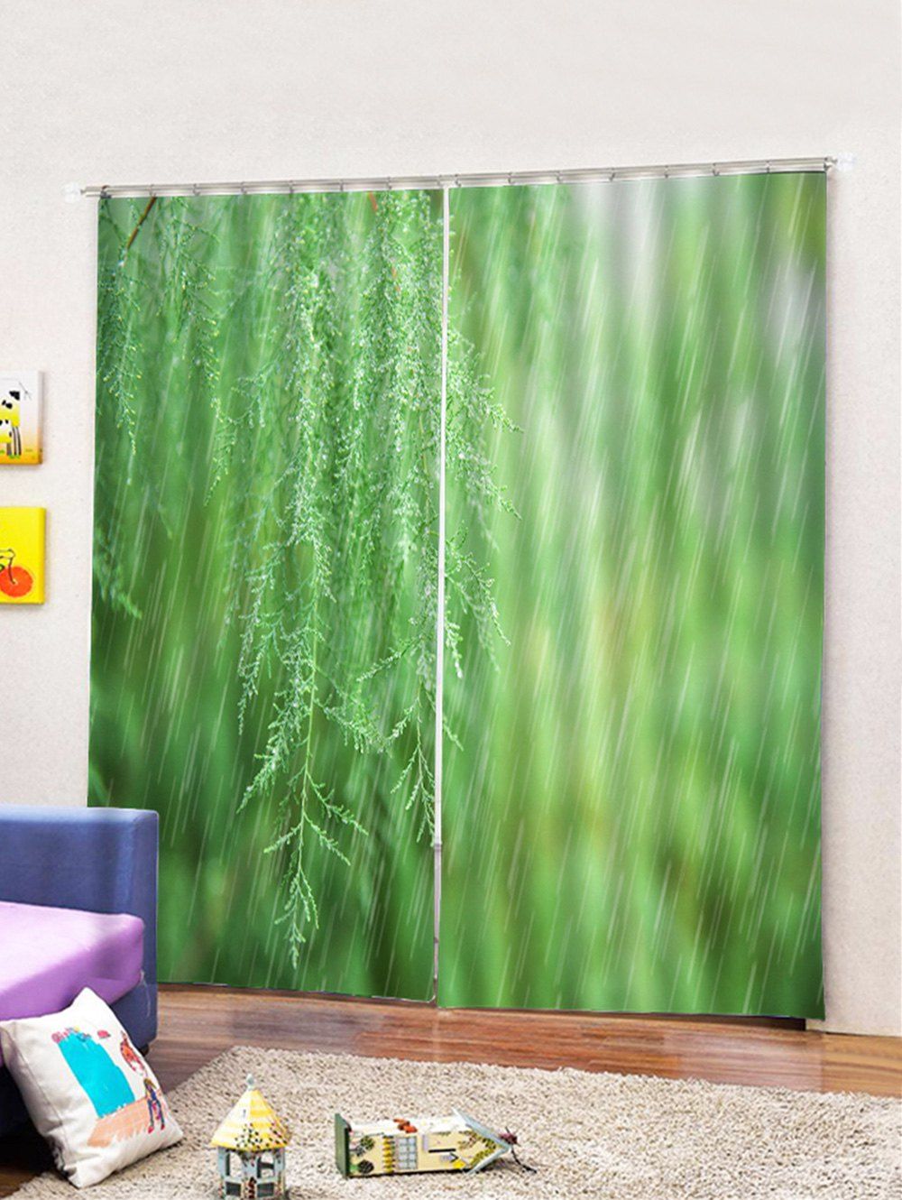 

2PCS Landscape Window Curtains, Green