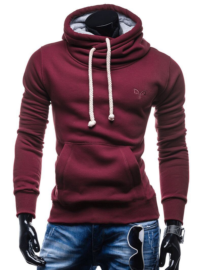 

Whole Colored Drawstring Casual Hoodie, Red wine