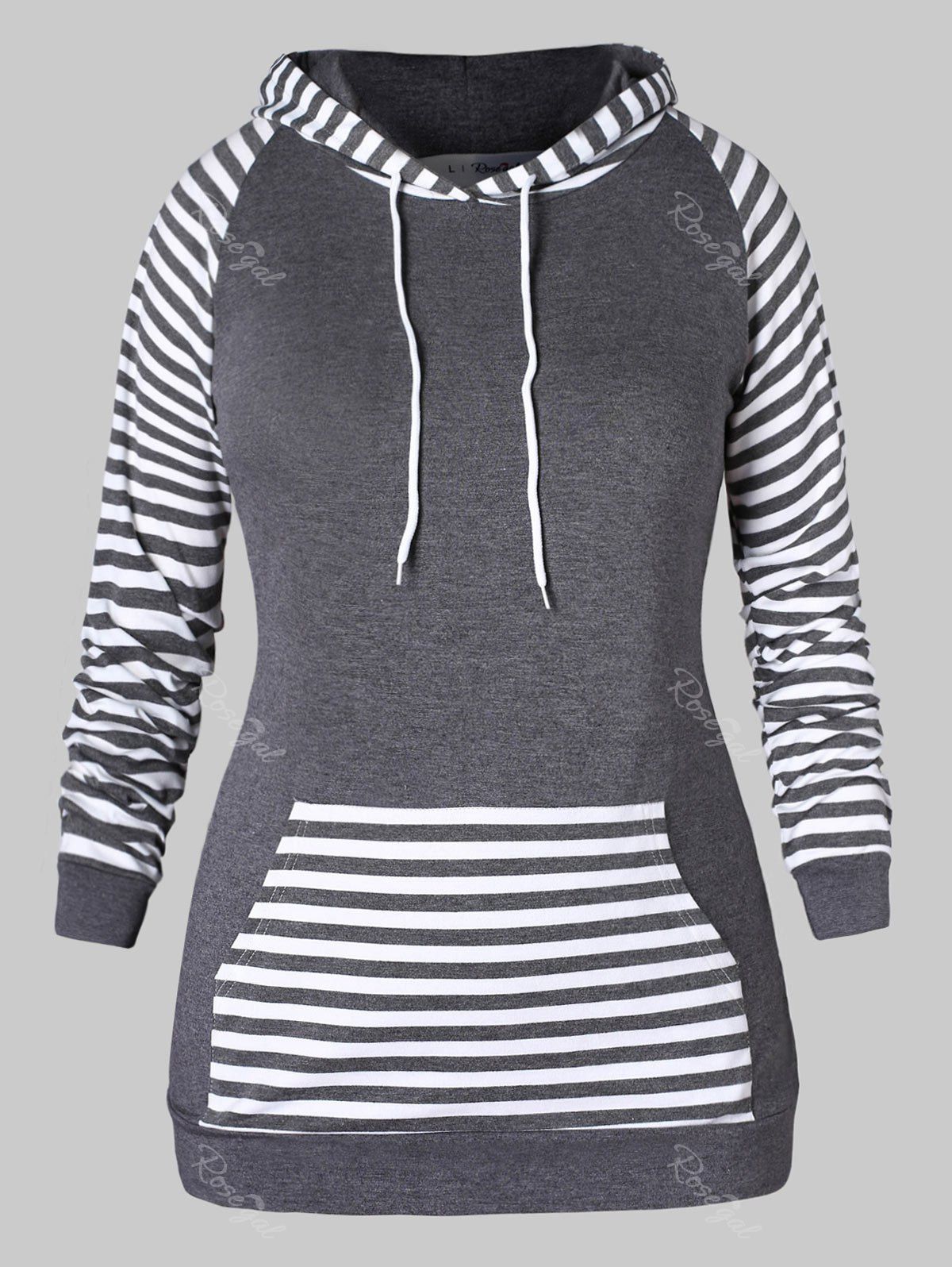 

Plus Size Raglan Sleeve Stripe Pattern Hoodie, Smokey gray