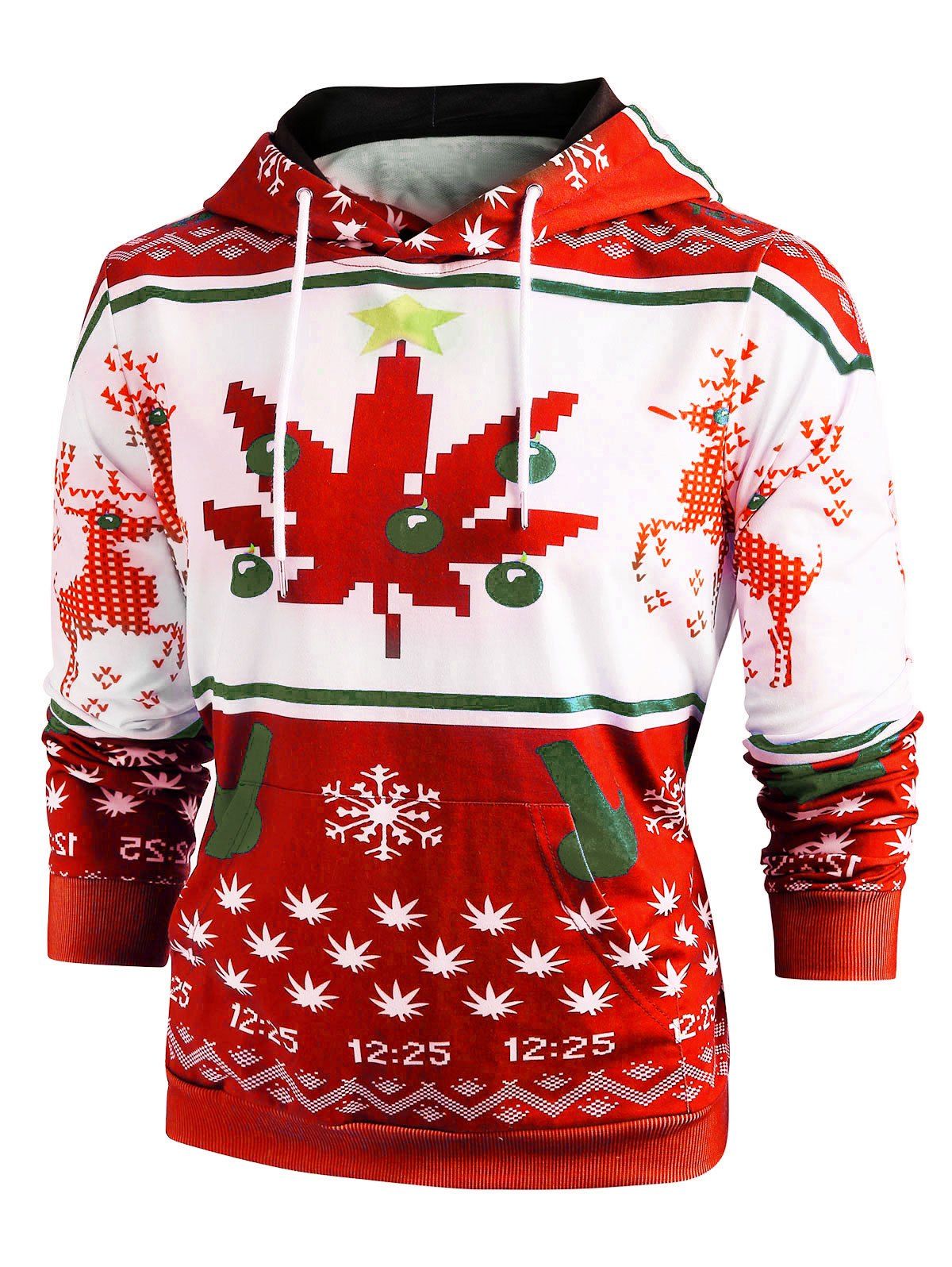 

Christmas Snowflake Print Long Sleeve Hoodie, Red