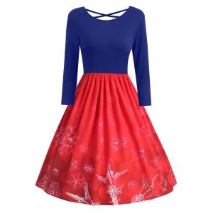

Plus Size Snowflake Print Christmas Dress with Criss Cross, Blue