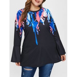 

Plus Size Print Long Sleeve T-shirt, Black