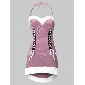 

Plus Size Halter Velvet Christmas Santa Claus Dress, Pig pink
