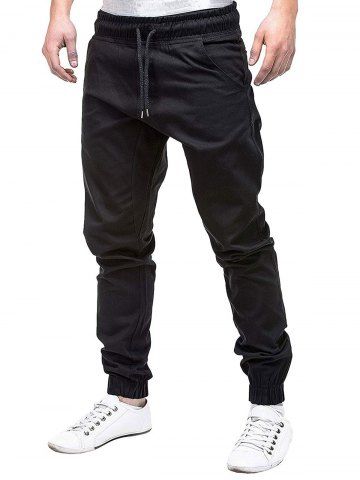 

Solid Drawstring Sports Beam Feet Casual Pants, Black