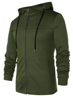 Front Pockets Zip Up Hoodie - ARMY GREEN - L