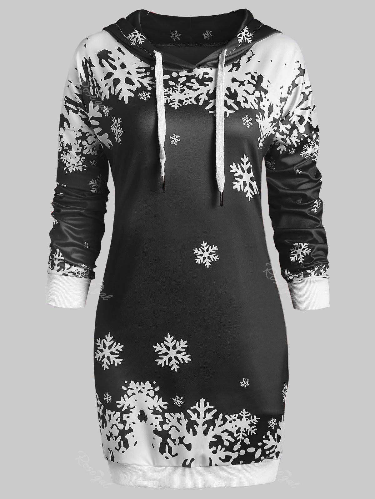 

Plus Size Snowflake Christmas Contrast Longline Hoodie, Black