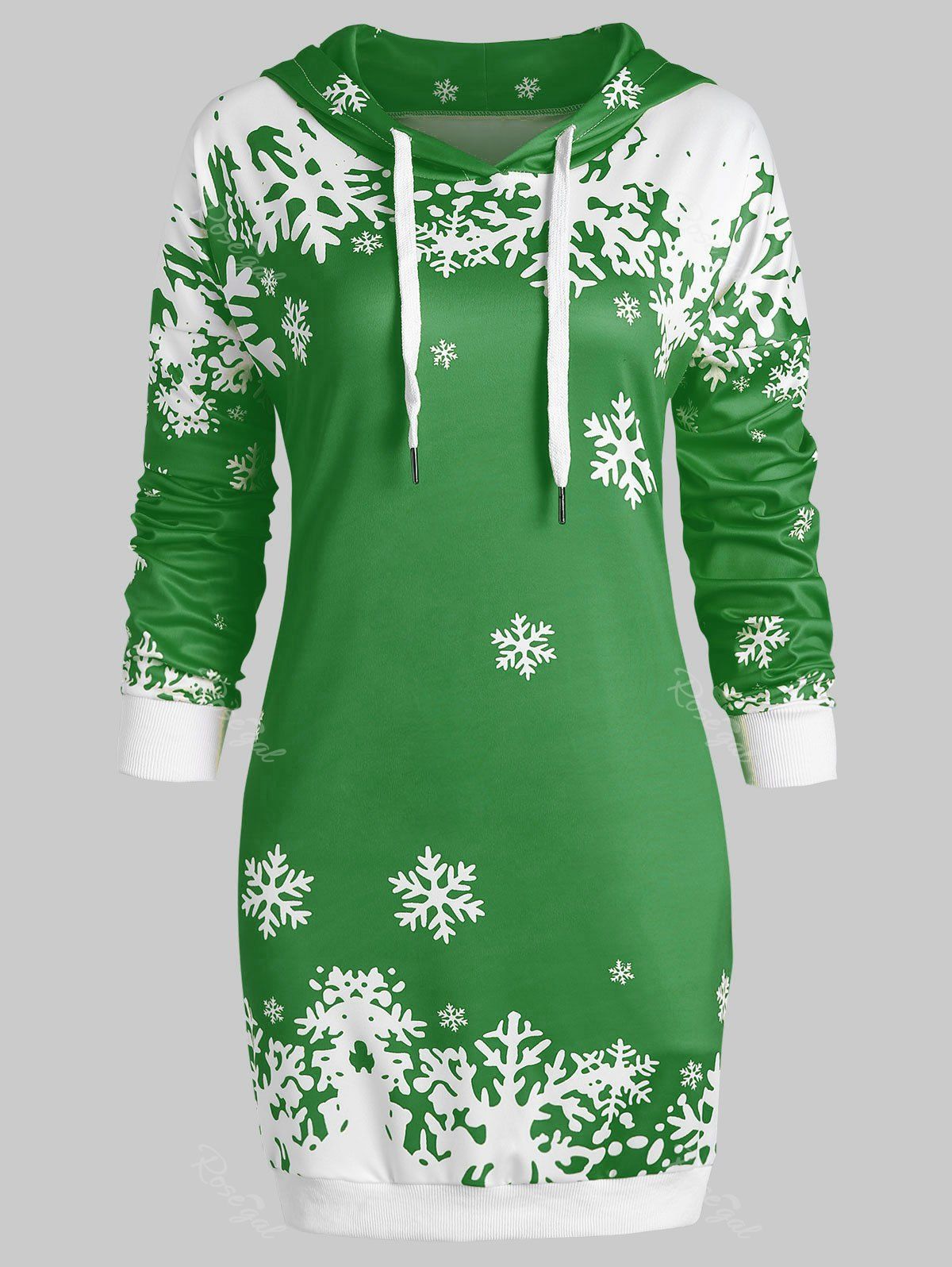 

Plus Size Snowflake Christmas Contrast Longline Hoodie, Green