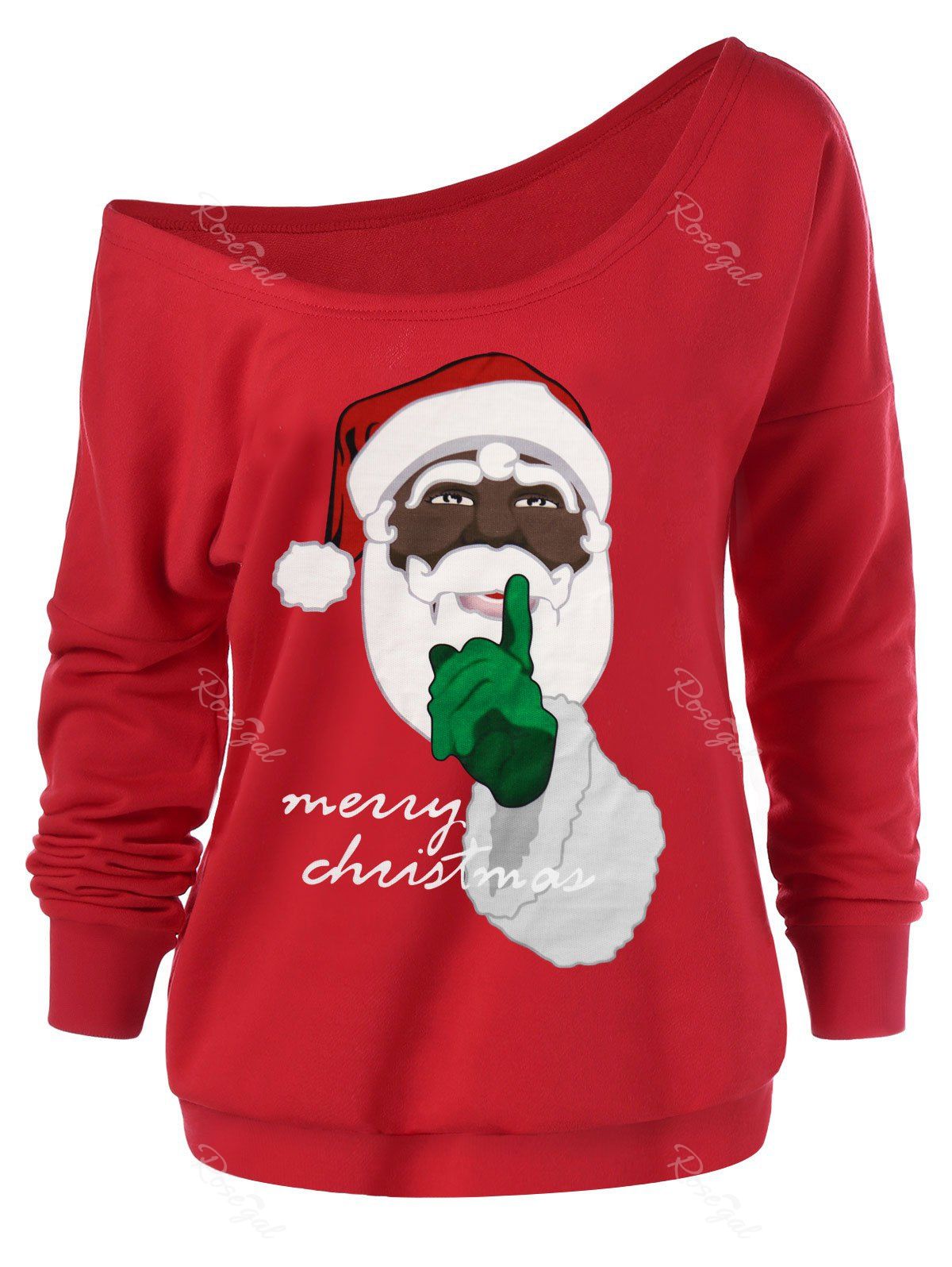 

Plus Size Pullover Christmas Santa Claus Sweatshirt, Red