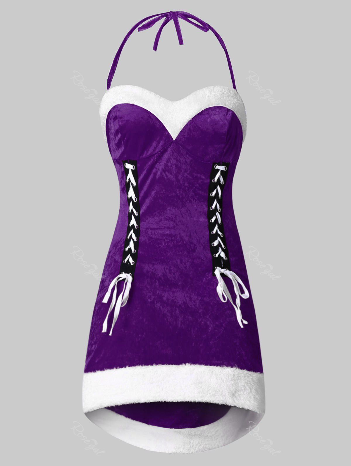

Plus Size Halter Velvet Christmas Santa Claus Dress, Purple iris