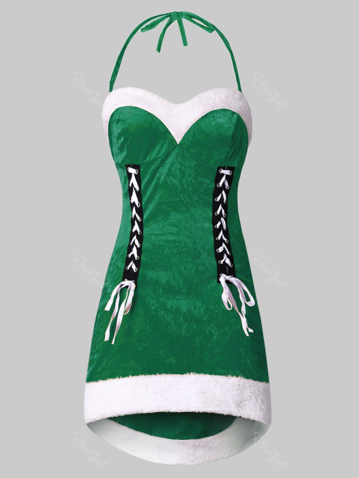 

Plus Size Halter Velvet Christmas Santa Claus Dress, Pine green
