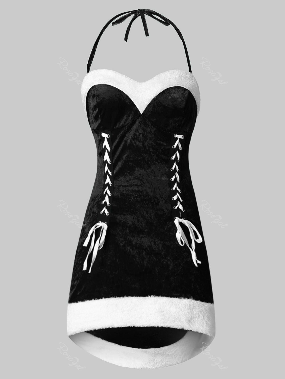 

Plus Size Halter Velvet Christmas Santa Claus Dress, Black