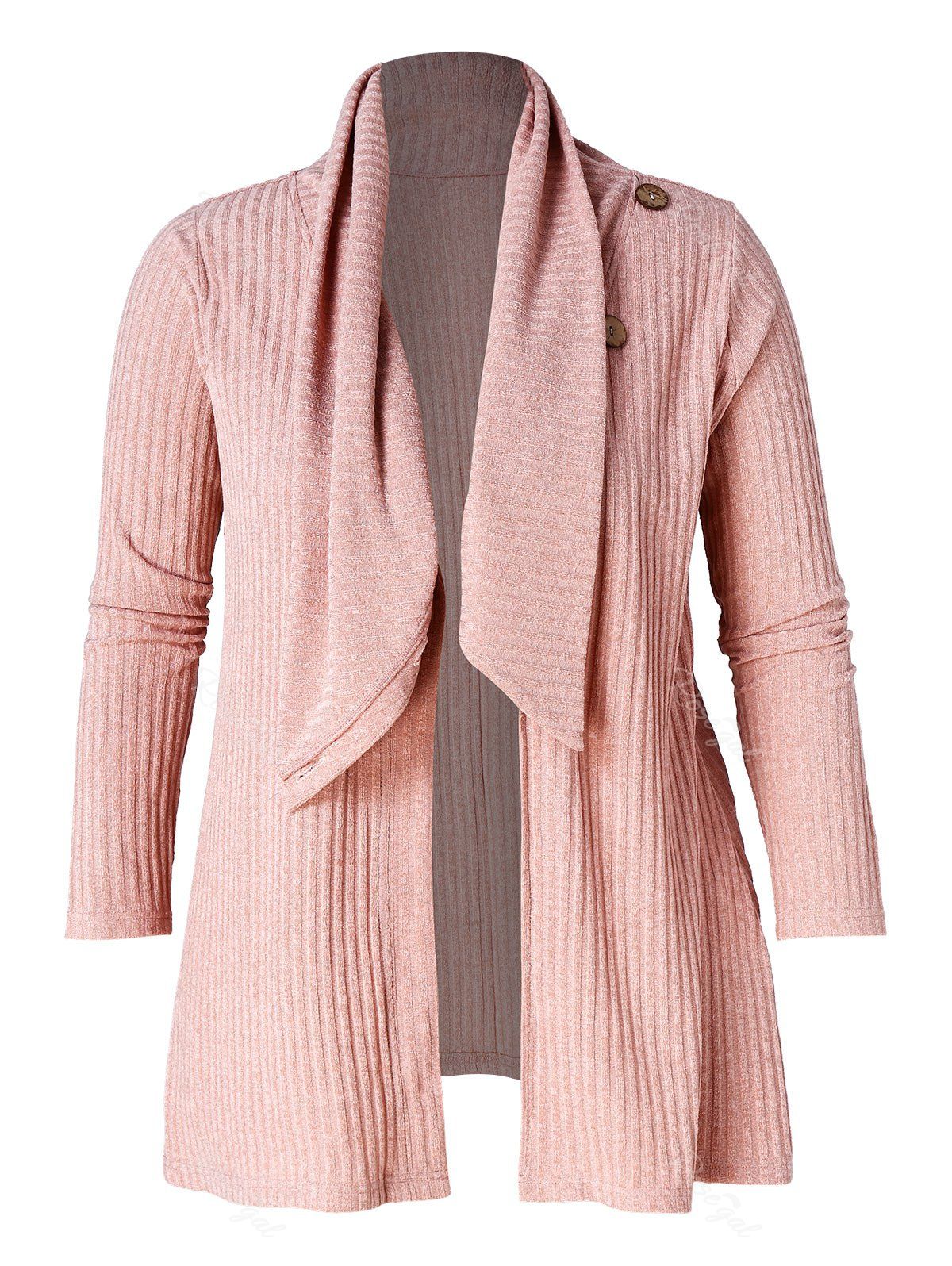 

Button Detail Plus Size Ribbed Cardigan, Pink