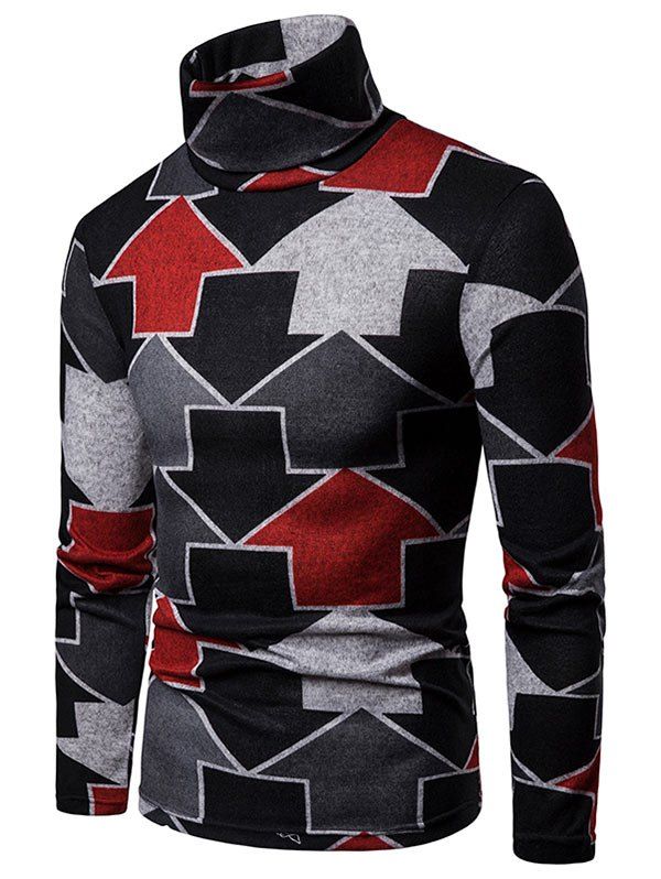 

Contrast Arrow Turtleneck Thin Sweater, Gray