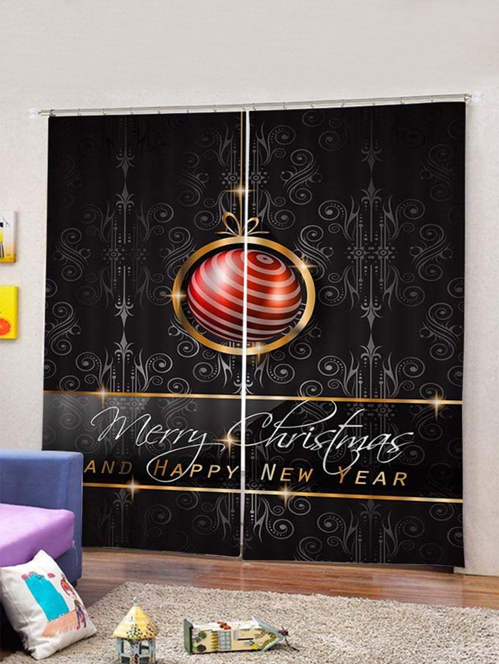 

2PCS Merry Christmas Letter Print Waterproof Window Curtains, Multi