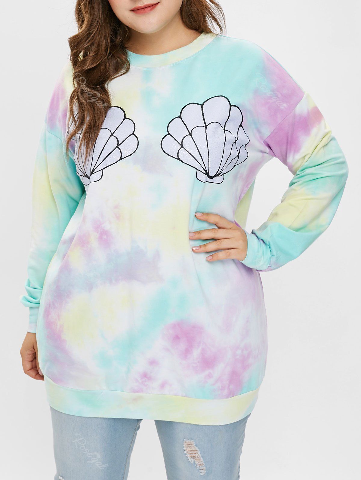 

Plus Size Shell Pattern Tie Dye Sweatshirt, Multi