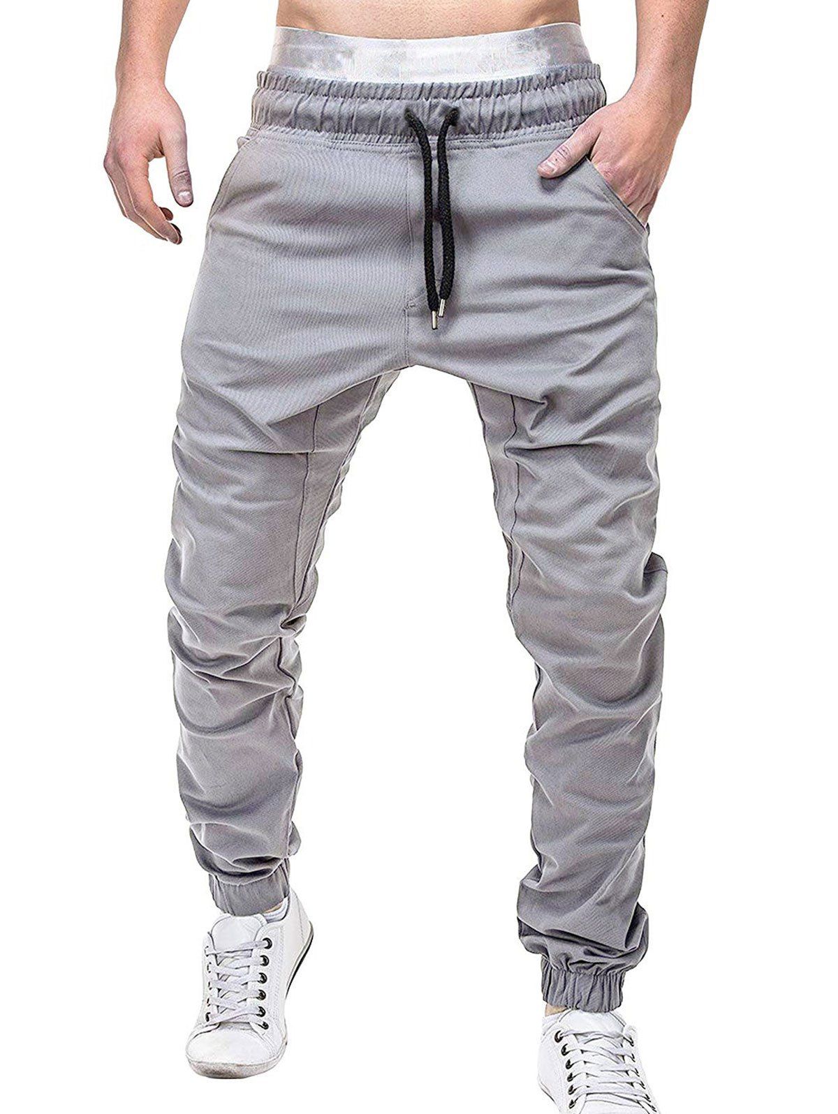 

Solid Drawstring Sports Beam Feet Casual Pants, Gray