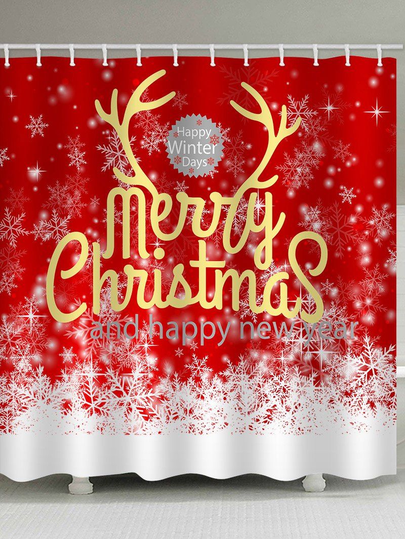 

Merry Christmas Snowflakes Print Waterproof Bathroom Shower Curtain, Red