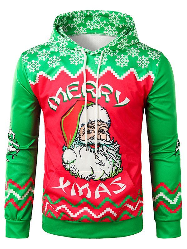 

3D Father Christmas Print Pullover Hoodie, Green apple