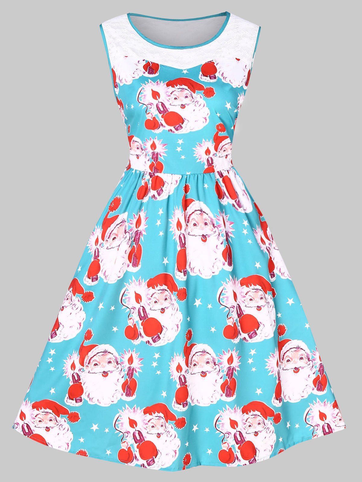 

Christmas Santa Claus Lace Panel Plus Size Vintage Dress, Multi